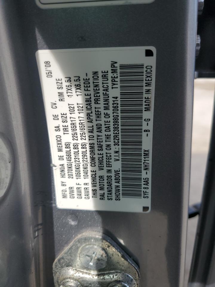 2008 Honda CR-V VIN 3CZRE38398G706314 Copart auction photo, rear end damage thumbnail 13