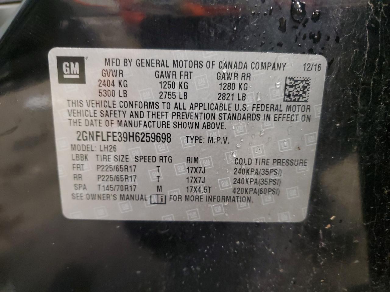 2017 Chevrolet Equinox VIN 2GNFLFE39H6259698 Copart auction photo, front end / side damage thumbnail 13