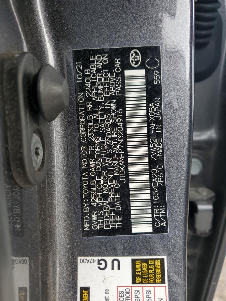2022 Toyota Prius VIN JTDKAMFP7N3204916 Copart auction photo, front end damage thumbnail 12