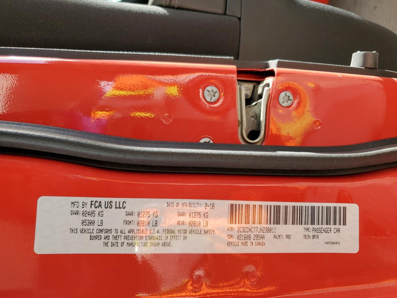 2018 Dodge Charger VIN 2C3CDXCT7JH238011 Copart auction photo, rear end damage thumbnail 12