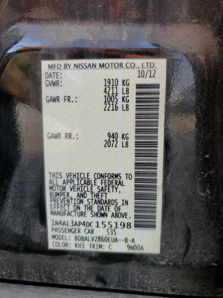 2013 Nissan Altima VIN 1N4AL3AP4DC155198 Copart auction photo, side / undercarriage damage thumbnail 14
