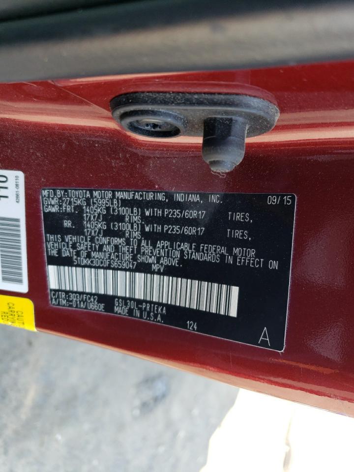2015 Toyota Sienna VIN 5TDKK3DC0FS659047 Copart auction photo, front end damage thumbnail 15