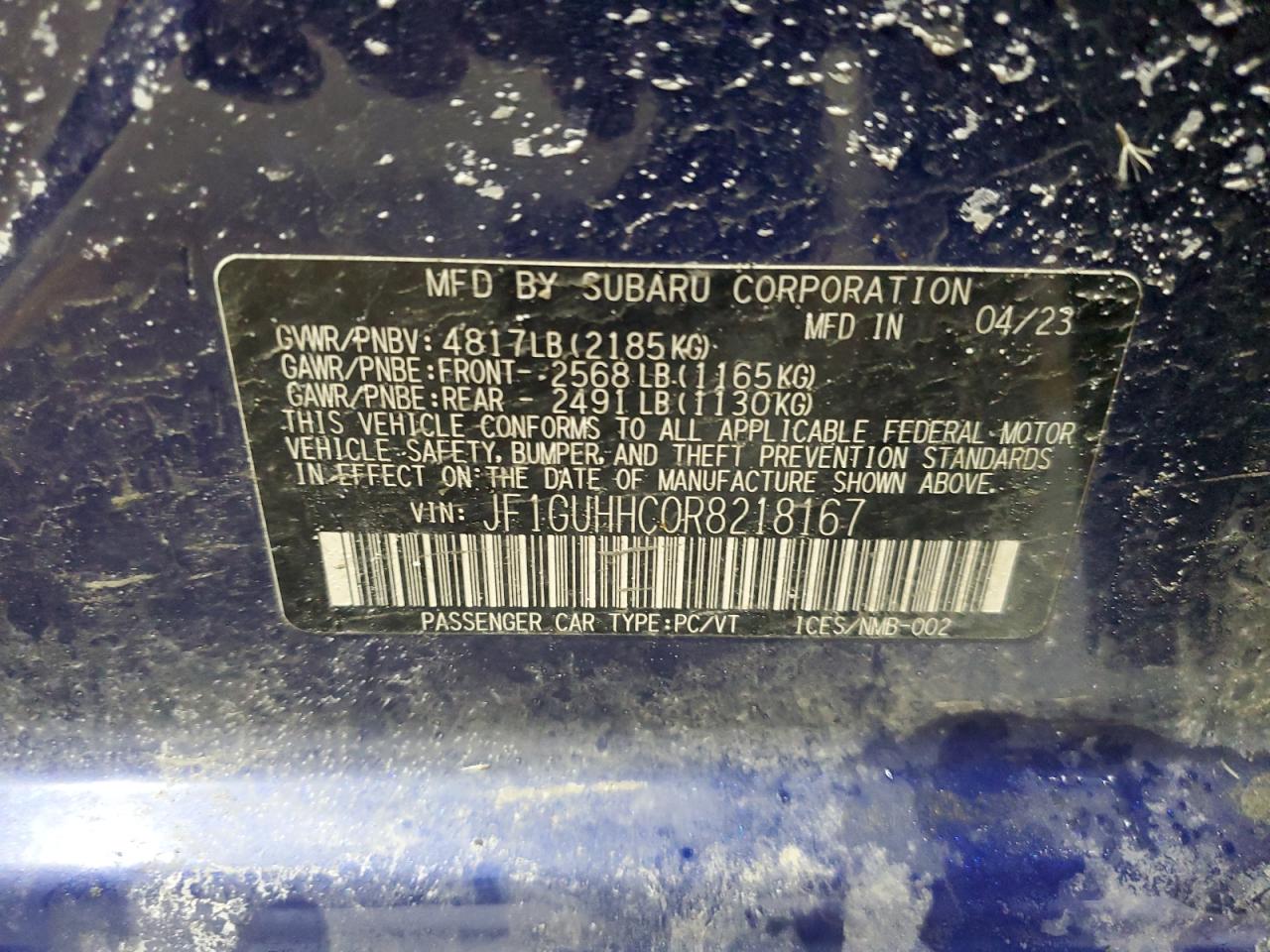2024 Subaru Impreza VIN JF1GUHHC0R8218167 Copart auction photo, side / rear end damage thumbnail 12