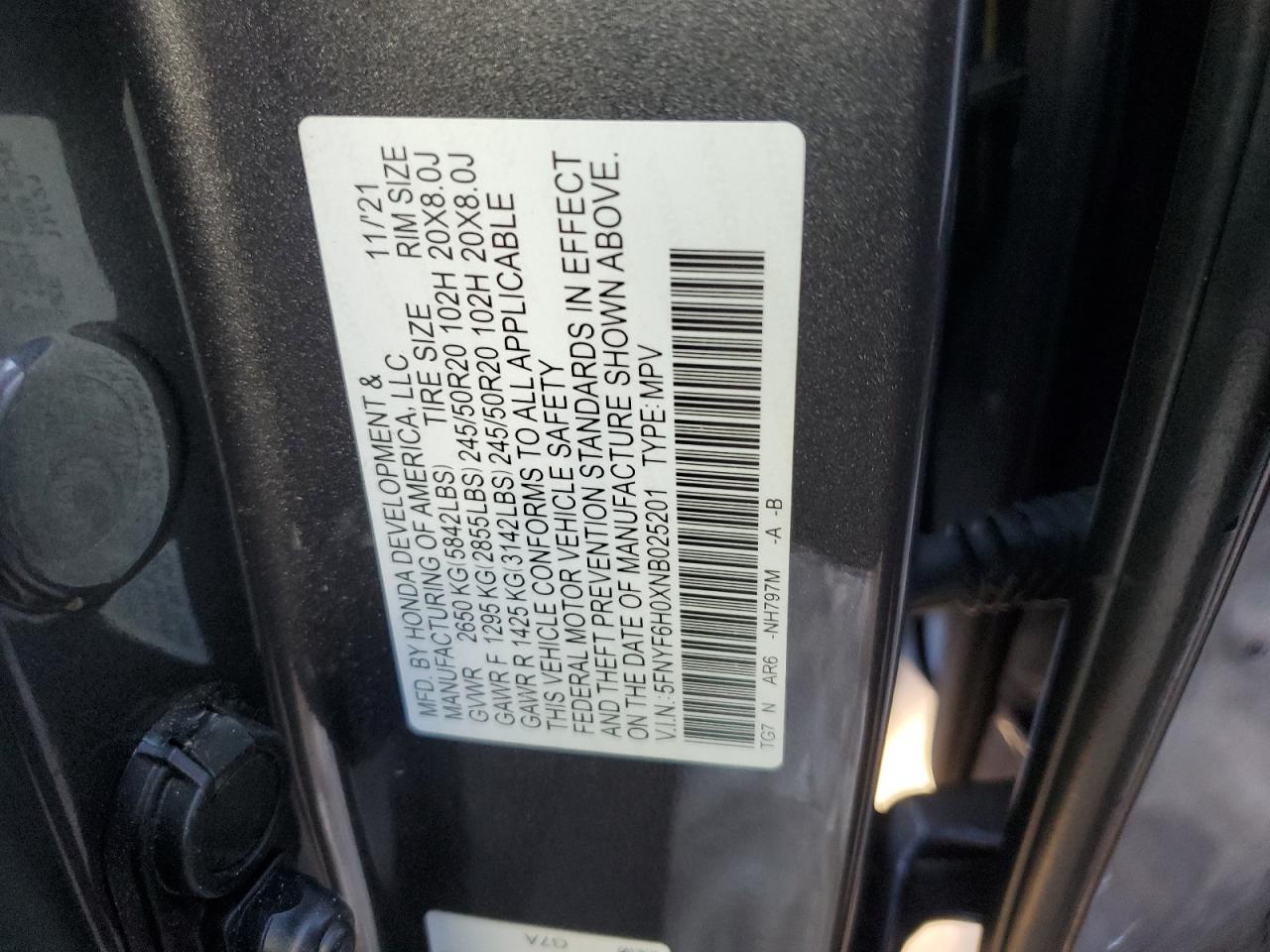 2022 Honda Pilot VIN 5FNYF6H0XNB025201 Copart auction photo, minor dent/scratches damage thumbnail 13