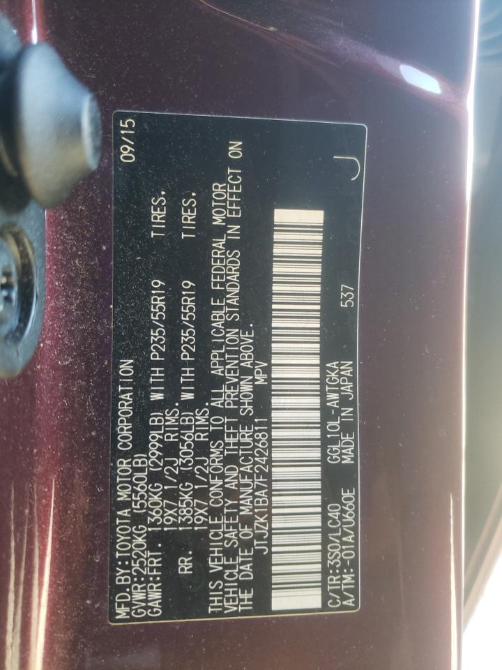 2015 Lexus RX VIN JTJZK1BA7F2426811 Copart auction photo, rear end / front end damage thumbnail 13