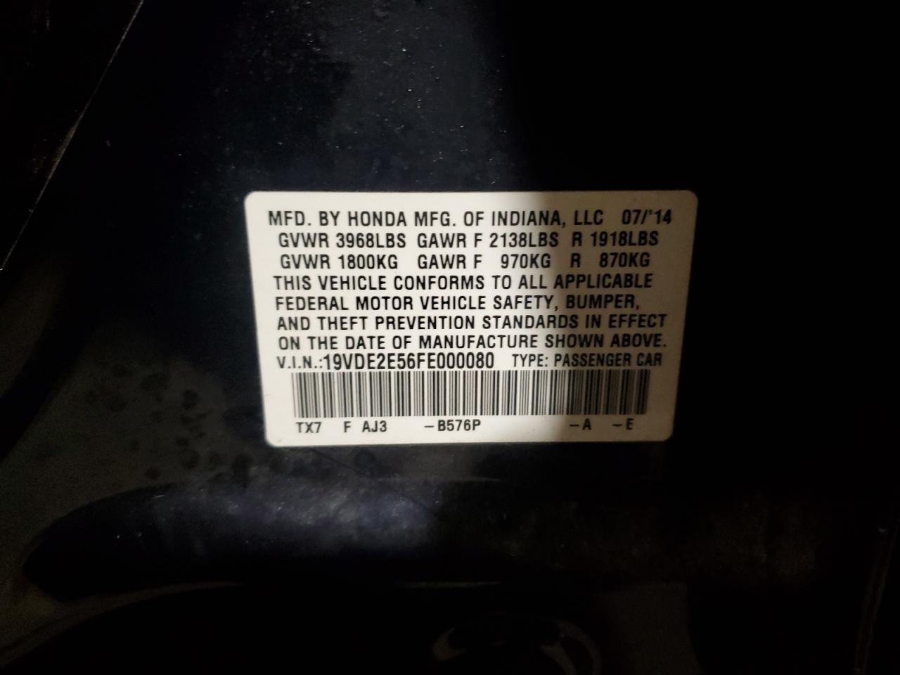 2015 Acura ILX VIN 19VDE2E56FE000080 Copart auction photo, front end / minor dent/scratches damage thumbnail 14