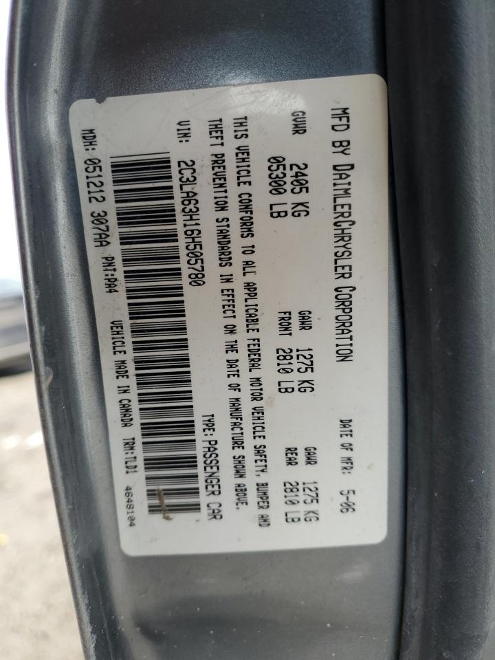 2006 Chrysler 300 VIN 2C3LA63H16H505780 Copart auction photo, all over damage thumbnail 12