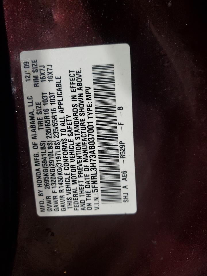 2010 Honda Odyssey VIN 5FNRL3H73AB037001 Copart auction photo, front end damage thumbnail 13