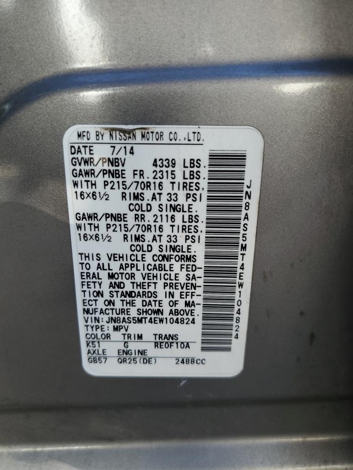 2014 Nissan Rogue VIN JN8AS5MT4EW104824 Copart auction photo, all over / minor dent/scratches damage thumbnail 14