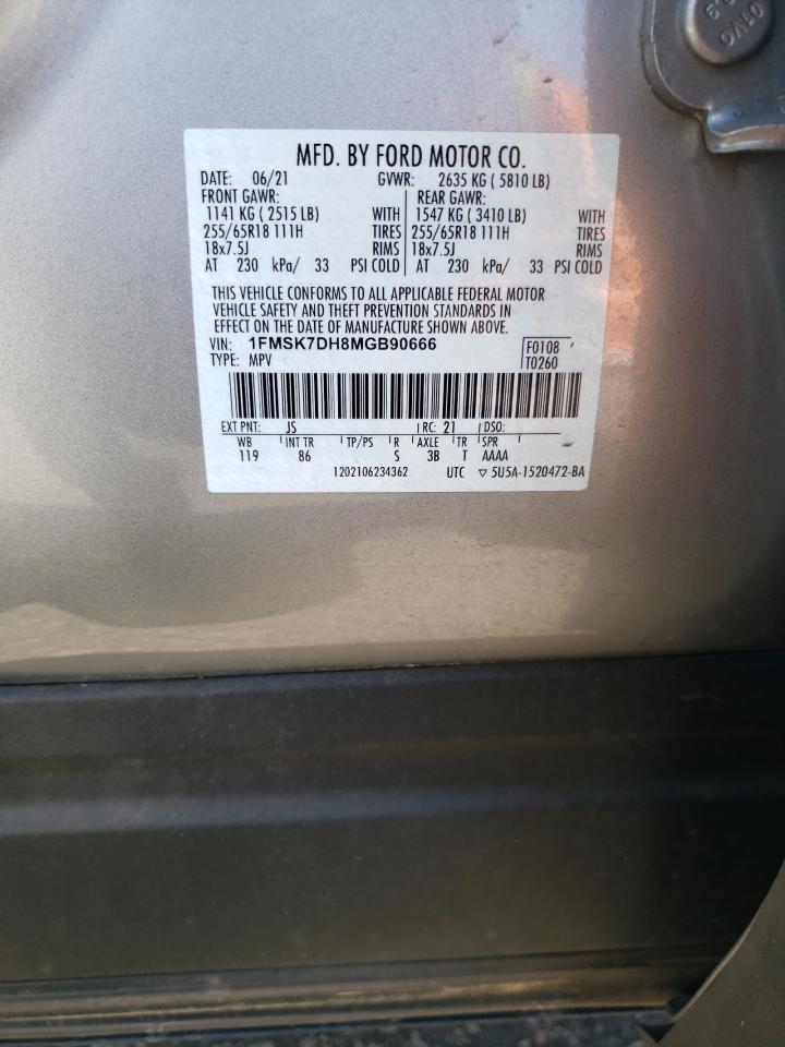 2021 Ford Explorer VIN 1FMSK7DH8MGB90666 Copart auction photo, rear end damage thumbnail 13