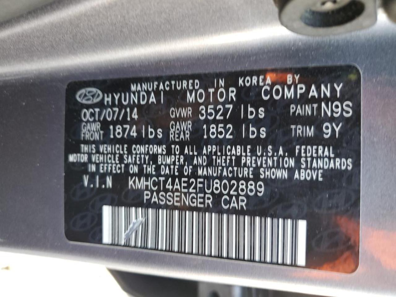 2015 Hyundai Accent VIN KMHCT4AE2FU802889 Copart auction photo, front end / rear end damage thumbnail 12