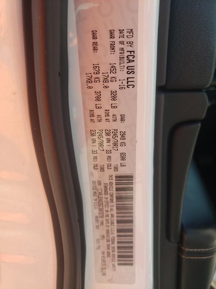 2016 Jeep Grand Cherokee VIN 1C4RJFBG6GC337976 Copart auction photo, biohazard/chemical / minor dent/scratches damage thumbnail 12