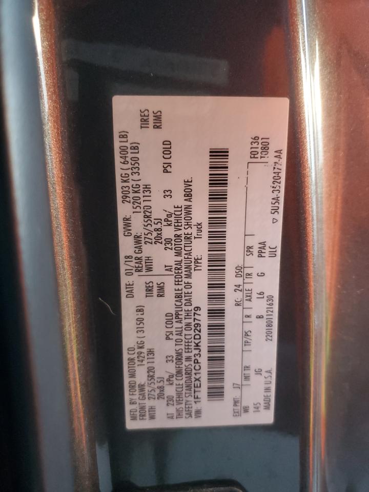 2018 Ford F-150 VIN 1FTEX1CP3JKD29779 Copart auction photo, front end / rear end damage thumbnail 13