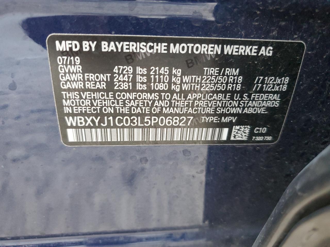 2020 BMW X2 VIN WBXYJ1C03L5P06827 Copart auction photo, front end / minor dent/scratches damage thumbnail 12