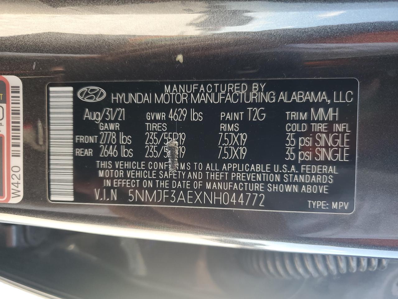 2022 Hyundai Tucson VIN 5NMJF3AEXNH044772 Copart auction photo, all over damage thumbnail 13