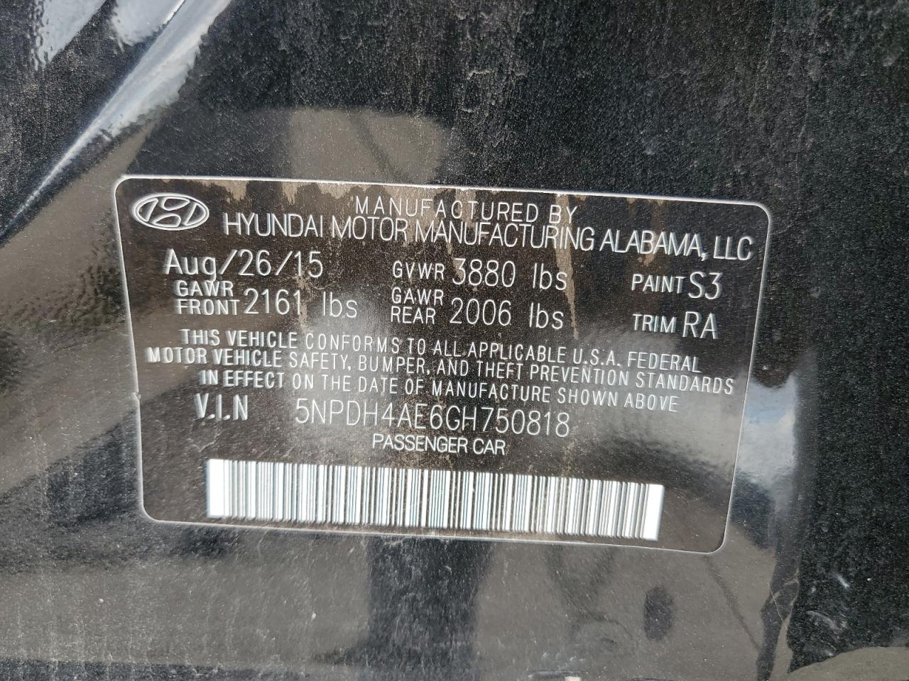 2016 Hyundai Elantra VIN 5NPDH4AE6GH750818 Copart auction photo, side damage thumbnail 12