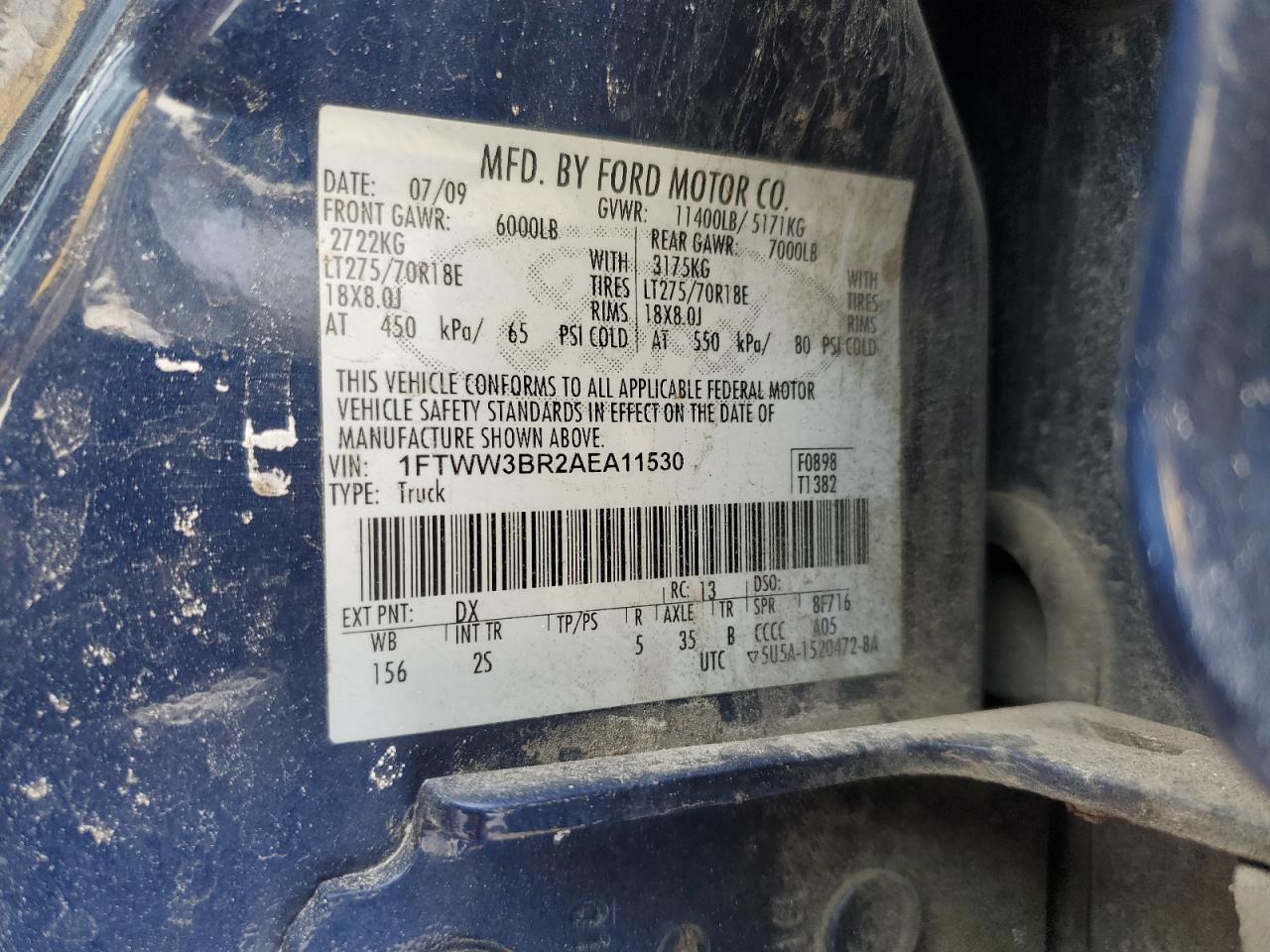 2010 Ford F350 VIN 1FTWW3BR2AEA11530 Copart auction photo, front end / undercarriage damage thumbnail 13