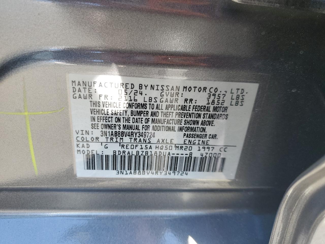 2024 Nissan Sentra VIN 3N1AB8BV4RY349724 Copart auction photo, front end / minor dent/scratches damage thumbnail 13