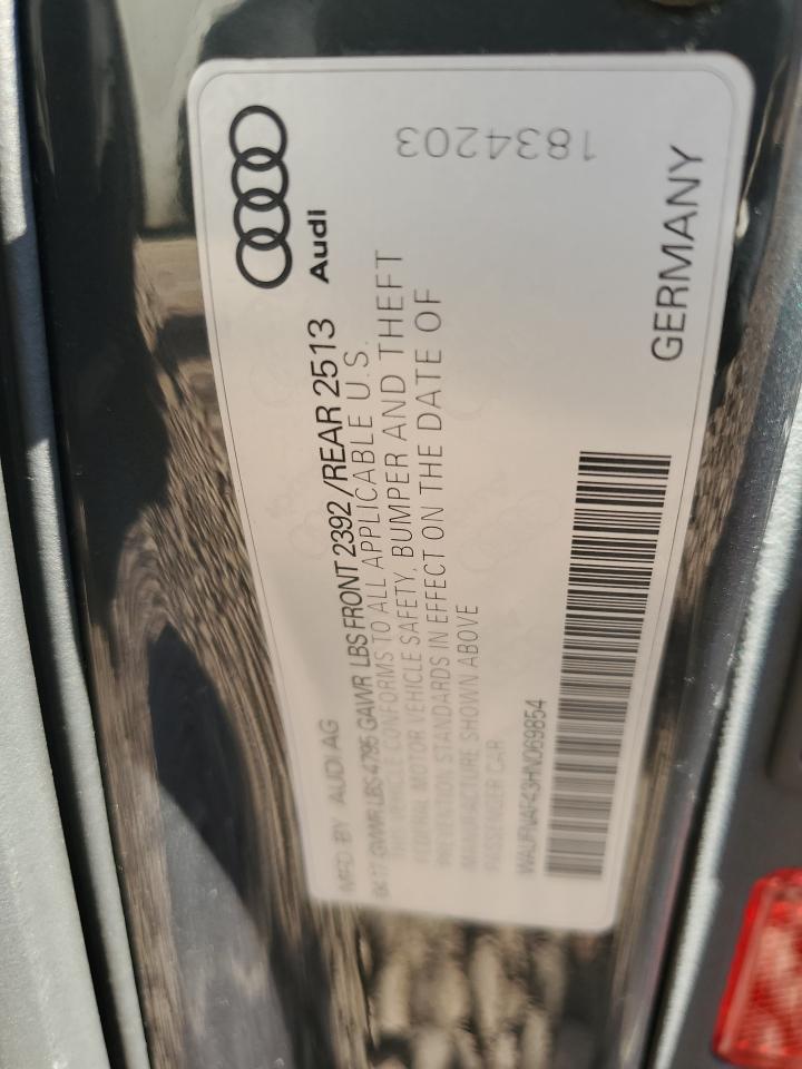 2017 Audi A4 VIN WAUFNAF43HN069854 Copart auction photo, rear end damage thumbnail 12