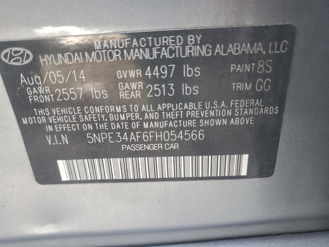 2015 Hyundai Sonata VIN 5NPE34AF6FH054566 Copart auction photo, rear end damage thumbnail 12