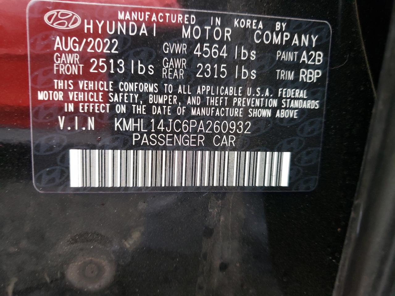 2023 Hyundai Sonata VIN KMHL14JC6PA260932 Copart auction photo, all over damage thumbnail 12