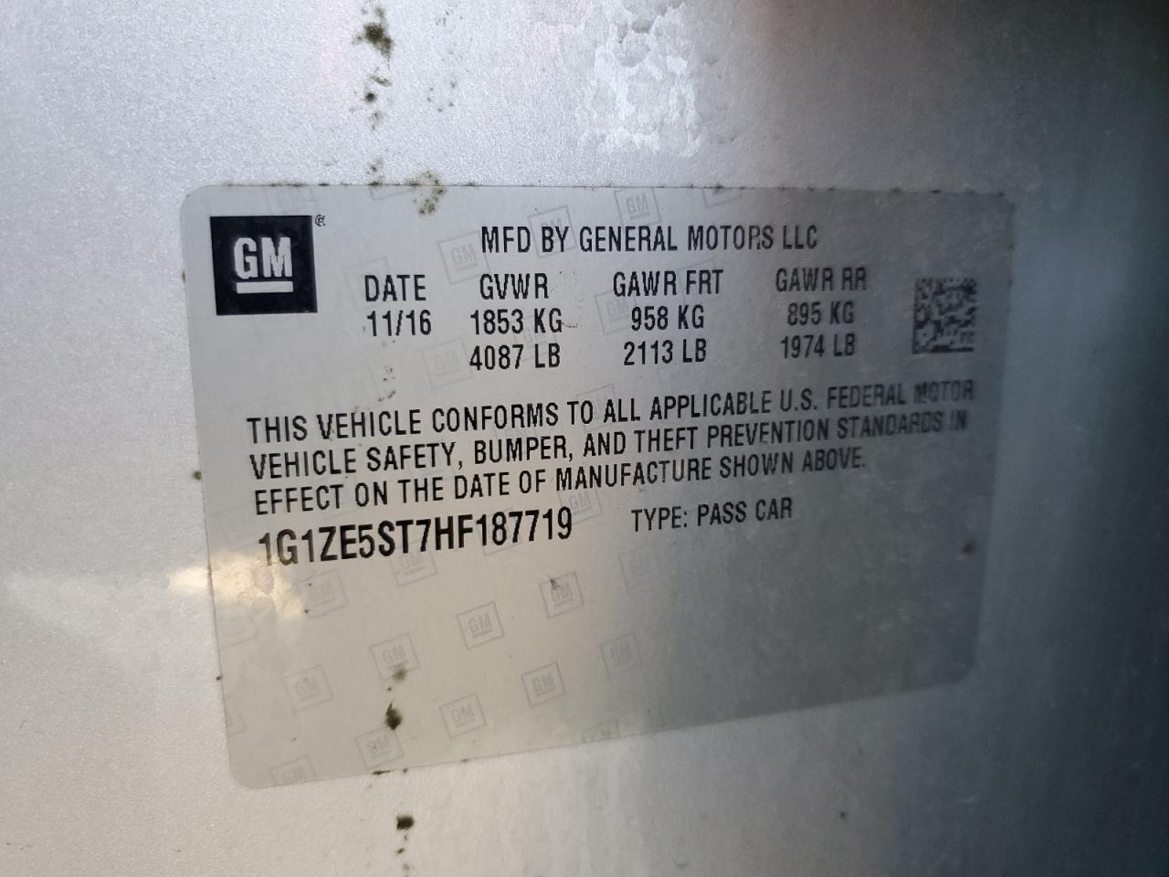 2017 Chevrolet Malibu VIN 1G1ZE5ST7HF187719 Copart auction photo, side / rear end damage thumbnail 14