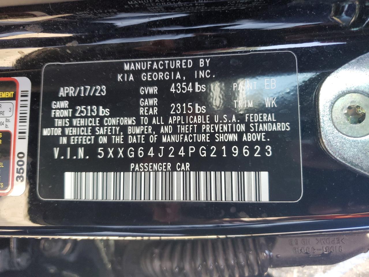 2023 KIA K5 VIN 5XXG64J24PG219623 Copart auction photo, side / front end damage thumbnail 13