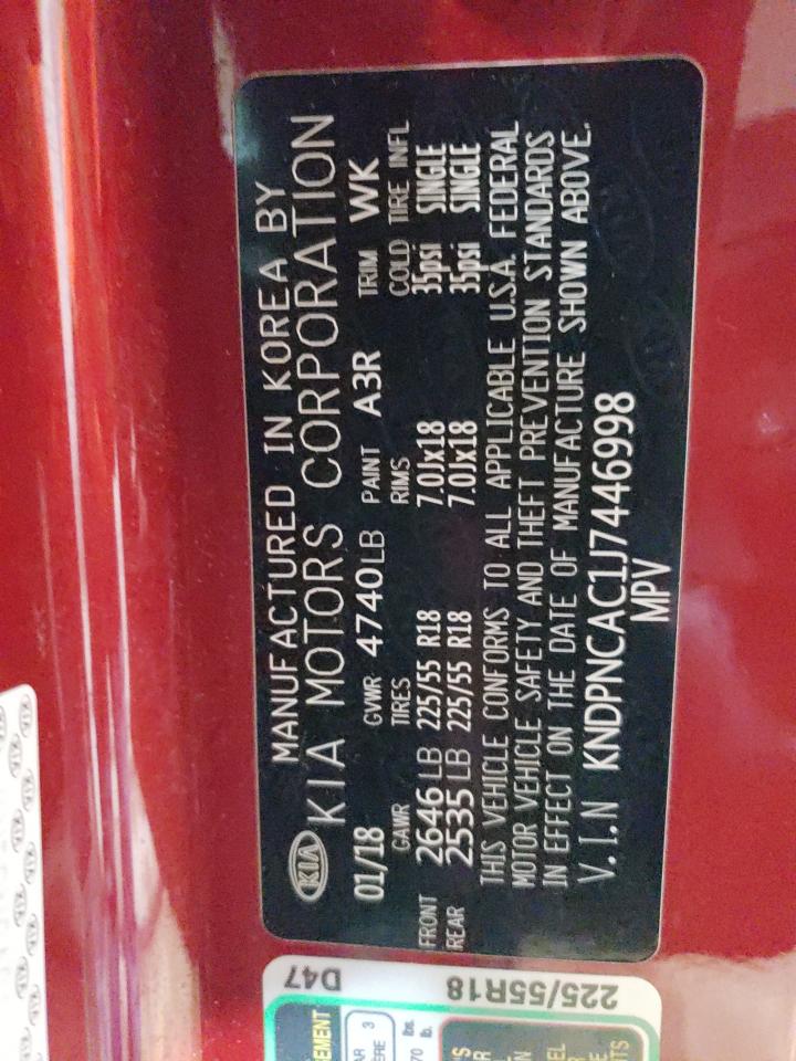 2018 KIA Sportage VIN KNDPNCAC1J7446998 Copart auction photo, front end damage thumbnail 13