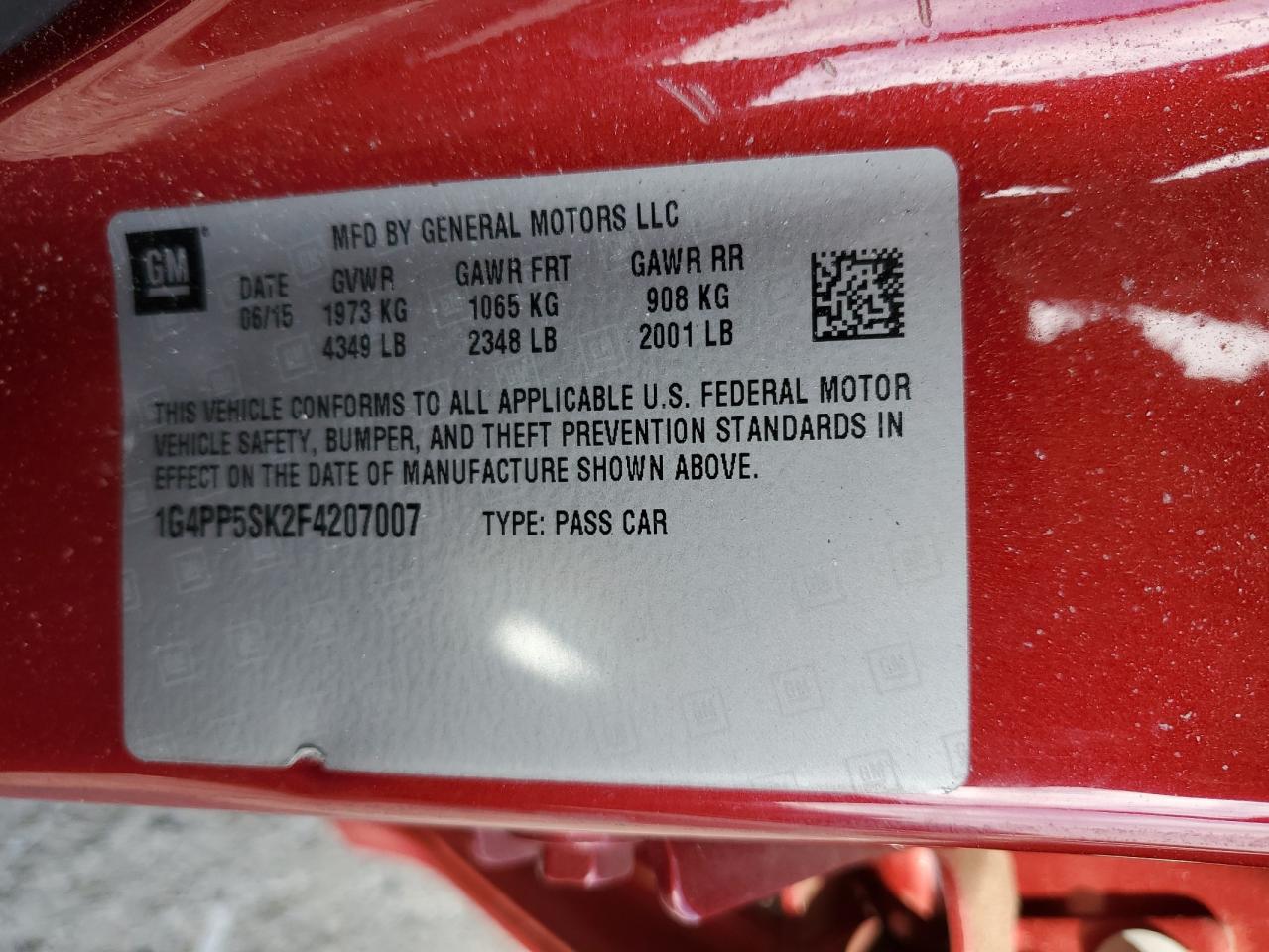 2015 Buick Verano VIN 1G4PP5SK2F4207007 Copart auction photo, front end damage thumbnail 13