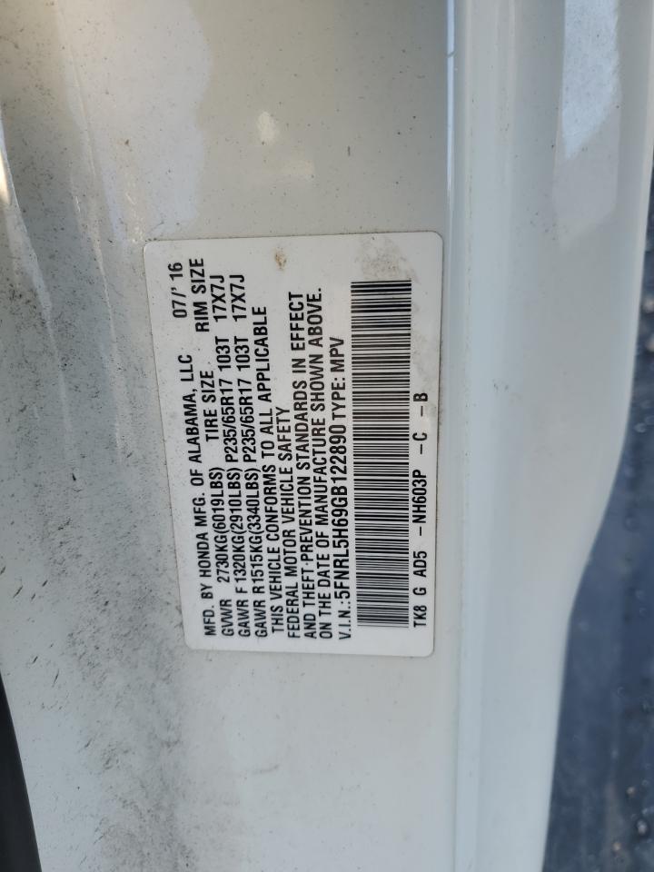 2016 Honda Odyssey VIN 5FNRL5H69GB122890 Copart auction photo, front end / undercarriage damage thumbnail 15