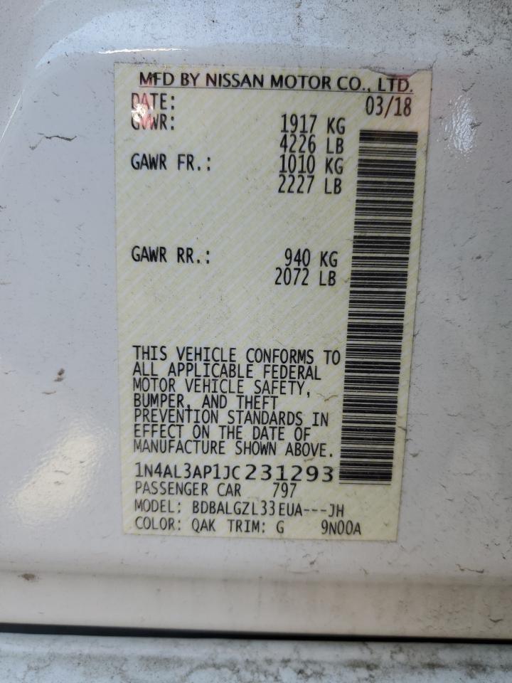 2018 Nissan Altima VIN 1N4AL3AP1JC231293 Copart auction photo, front end / side damage thumbnail 13