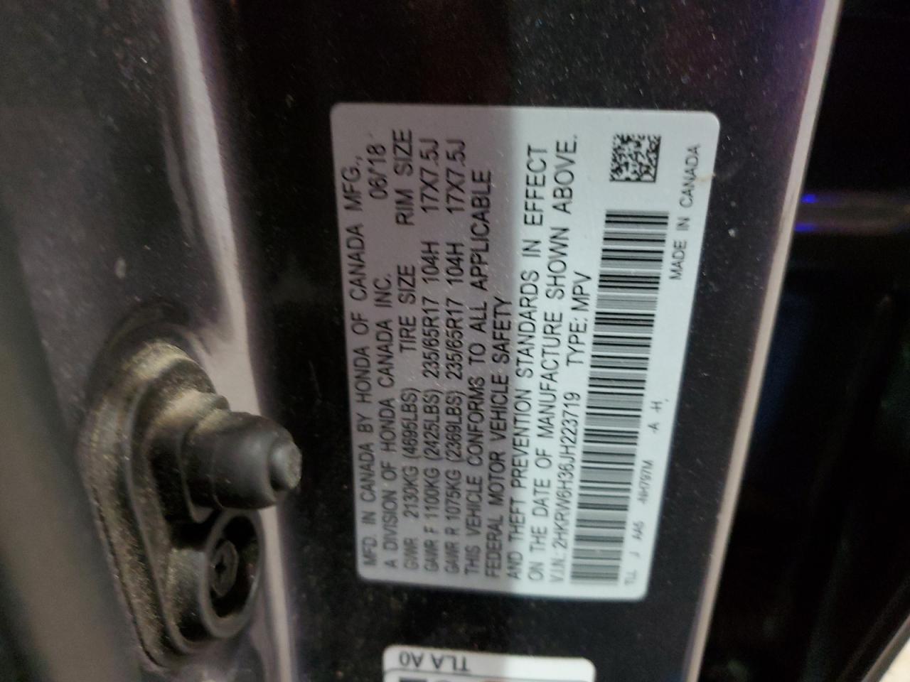 2018 Honda CR-V VIN 2HKRW6H36JH223719 Copart auction photo, side damage thumbnail 13