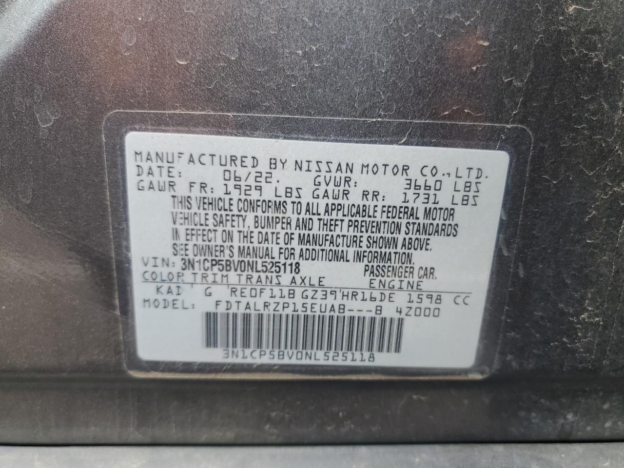 2022 Nissan Kicks VIN 3N1CP5BV0NL525118 Copart auction photo, front end damage thumbnail 12