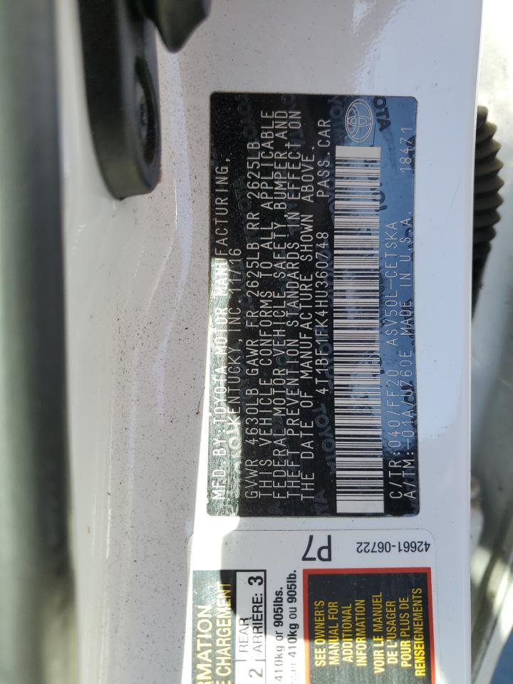 2017 Toyota Camry VIN 4T1BF1FK4HU360748 Copart auction photo, side damage thumbnail 14