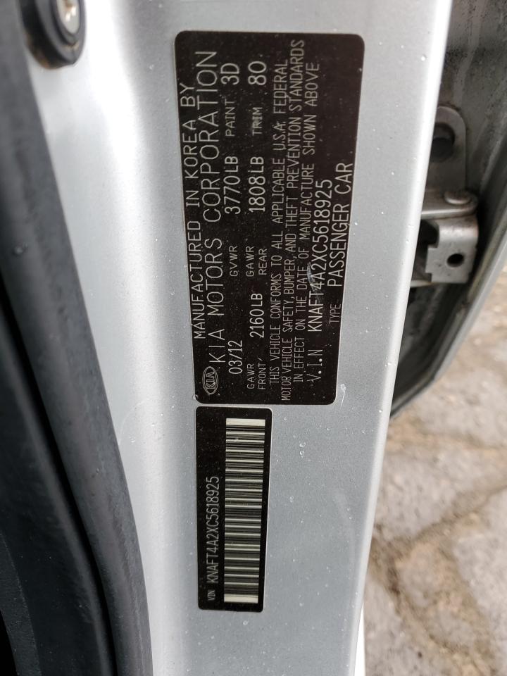 2012 KIA Forte VIN KNAFT4A2XC5618925 Copart auction photo, side damage thumbnail 14