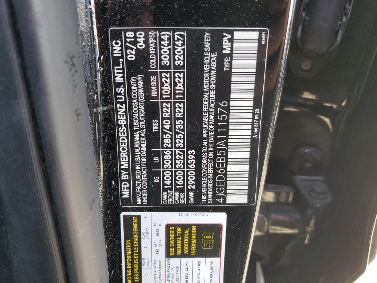 2018 Mercedes-Benz GLE VIN 4JGED6EB5JA111576 Copart auction photo, rear end damage thumbnail 12