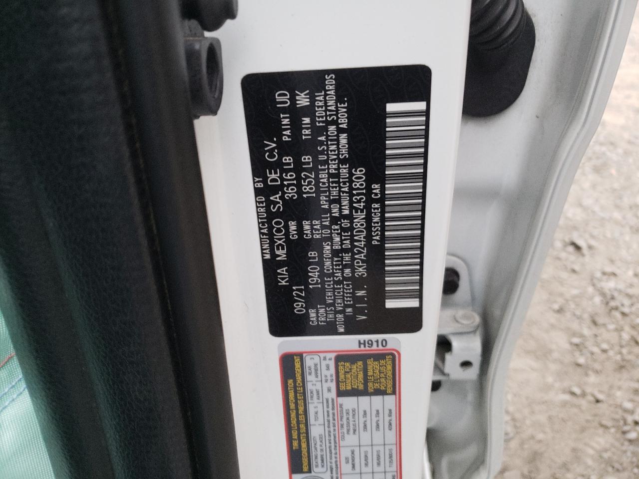 2022 KIA Rio VIN 3KPA24AD8NE431806 Copart auction photo, front end / rear end damage thumbnail 15