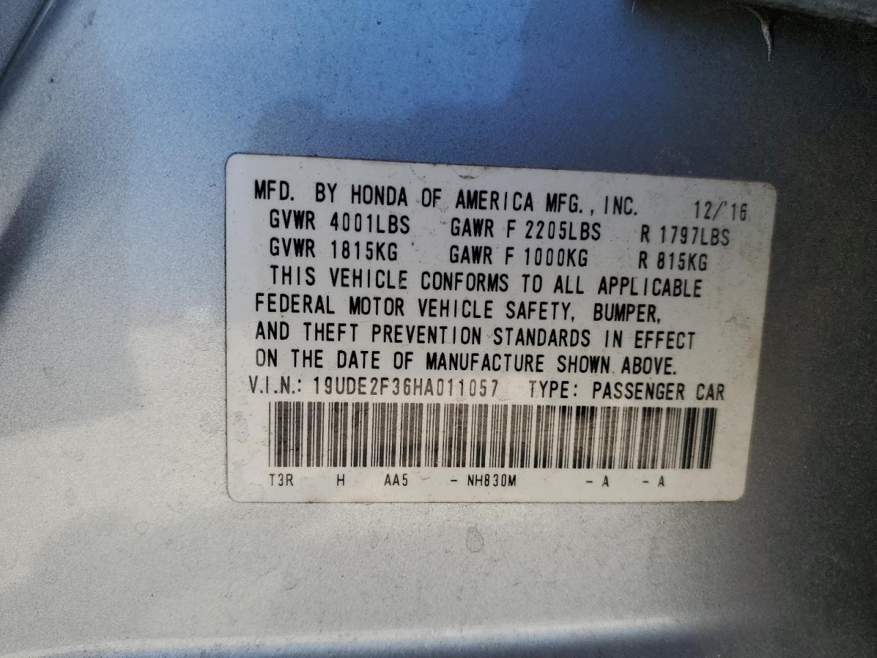 2017 Acura ILX VIN 19UDE2F36HA011057 Copart auction photo, all over damage thumbnail 13