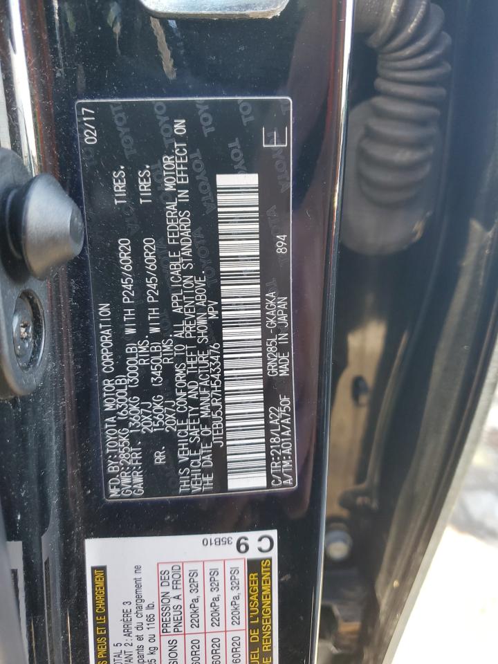2017 Toyota 4Runner VIN JTEBU5JR7H5433476 Copart auction photo, front end damage thumbnail 15