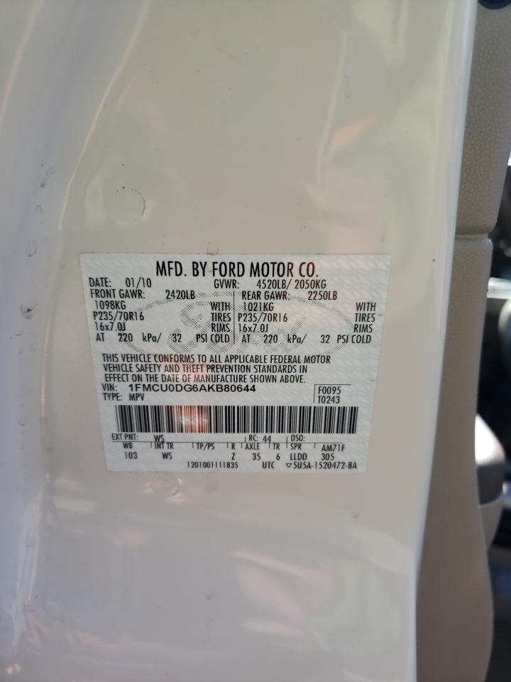 2010 Ford Escape VIN 1FMCU0DG6AKB80644 Copart auction photo, front end / undercarriage damage thumbnail 13