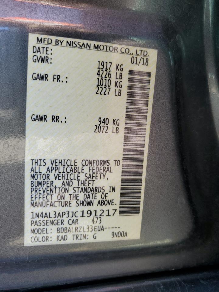 2018 Nissan Altima VIN 1N4AL3AP3JC191217 Copart auction photo, rear end / minor dent/scratches damage thumbnail 12