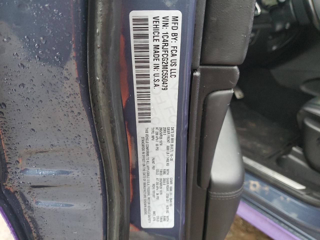 2021 Jeep Grand Cherokee VIN 1C4RJFCG2MC550479 Copart auction photo, front end / side damage thumbnail 13