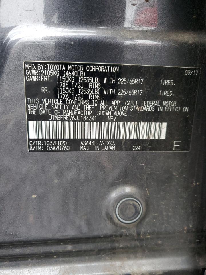 2018 Toyota RAV 4 VIN JTMBFREV6JJ184341 Copart auction photo, front end / side damage thumbnail 12