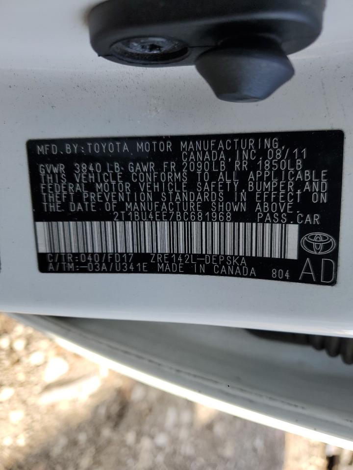 2011 Toyota Corolla VIN 2T1BU4EE7BC681968 Copart auction photo, front end / rear end damage thumbnail 12