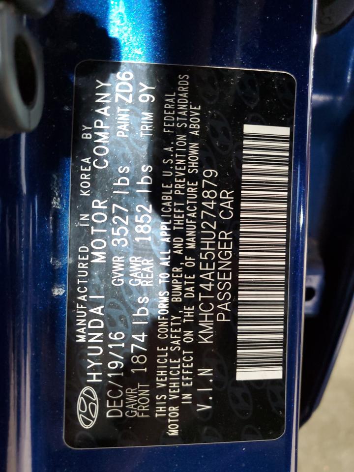 2017 Hyundai Accent VIN KMHCT4AE5HU274879 Copart auction photo, burn - engine damage thumbnail 14