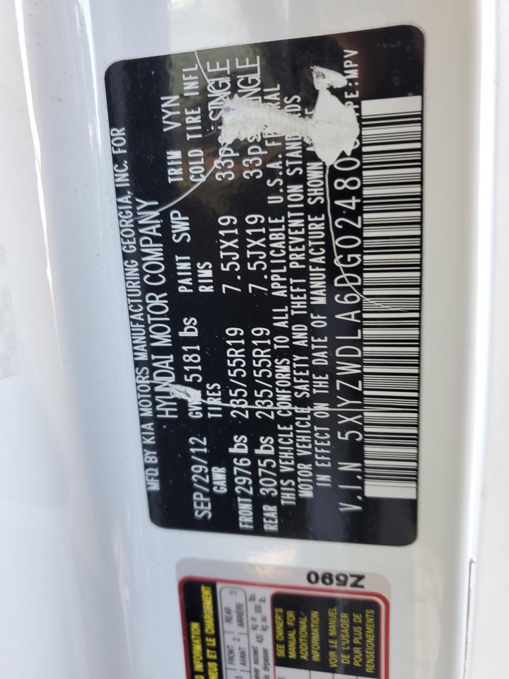 2013 Hyundai Santa Fe VIN 5XYZWDLA6DG024806 Copart auction photo, front end damage thumbnail 15
