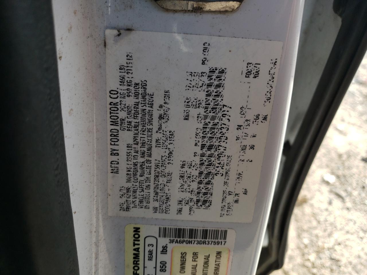2013 Ford Fusion VIN 3FA6P0H73DR375917 Copart auction photo, front end / minor dent/scratches damage thumbnail 14