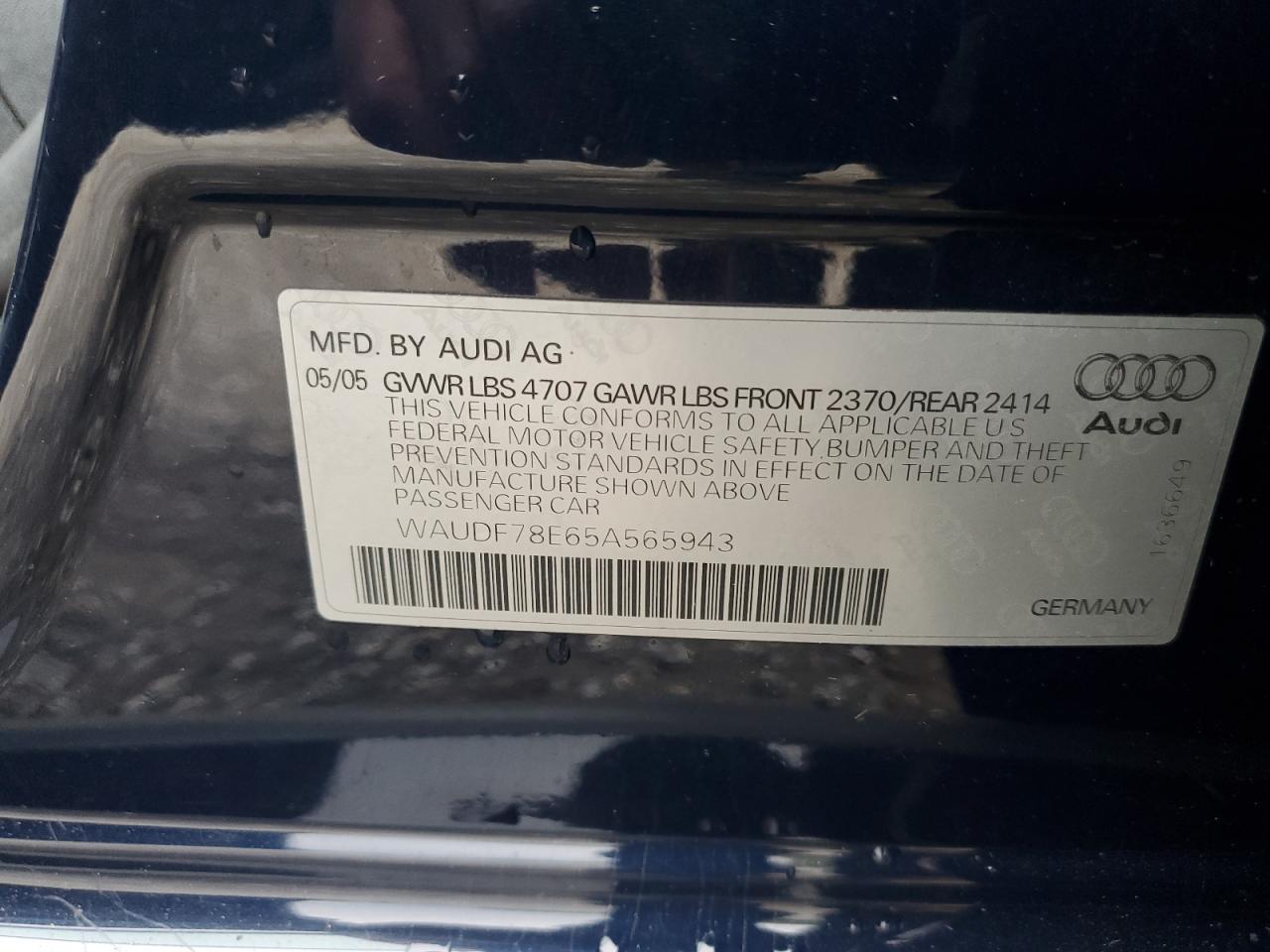 2005 Audi A4 VIN WAUDF78E65A565943 Copart auction photo, side damage thumbnail 12