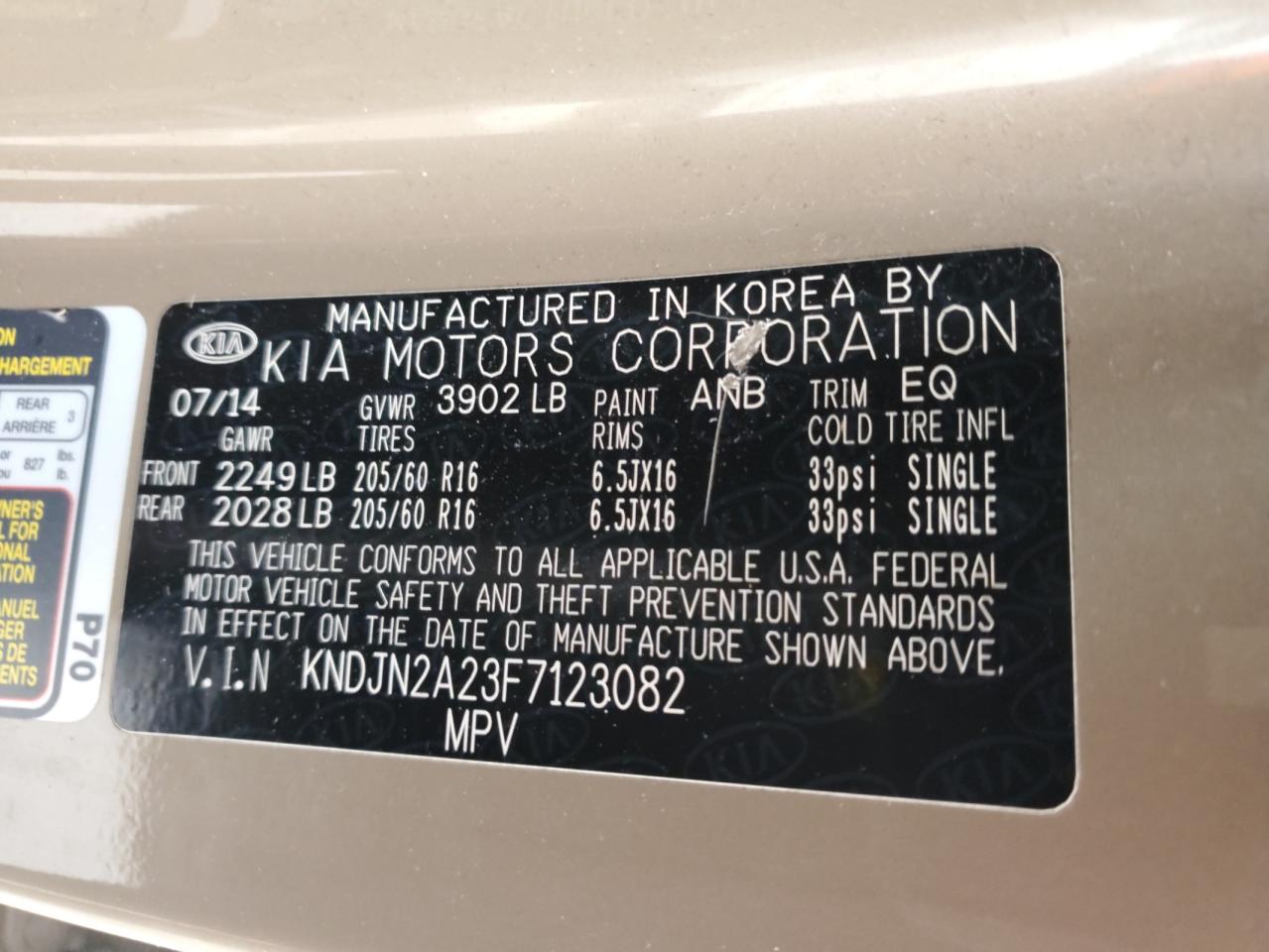 2015 KIA Soul VIN KNDJN2A23F7123082 Copart auction photo, front end / side damage thumbnail 12