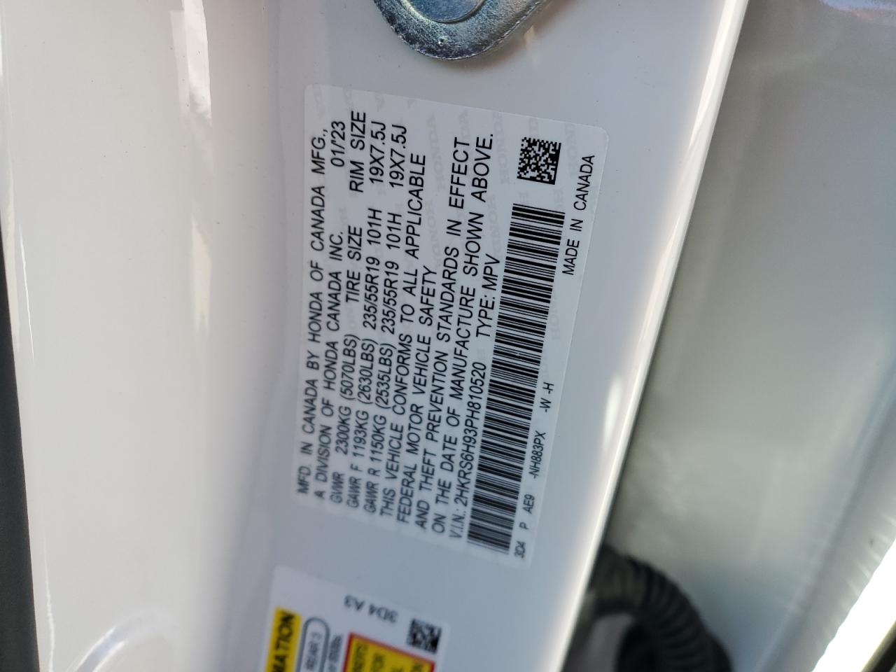 2023 Honda CR-V VIN 2HKRS6H93PH810520 Copart auction photo, front end / rear end damage thumbnail 13